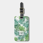 Étiquette À Bagage Aquarelle palmier tropical feuille monogrammed (Devant Vertical)