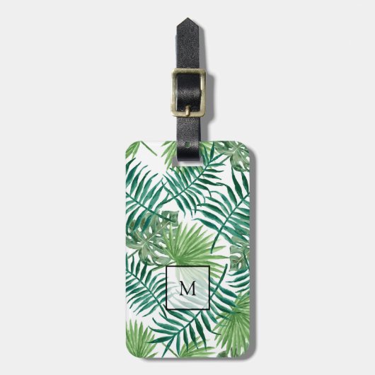 Étiquette À Bagage Aquarelle palmier tropical feuille monogrammed (Devant Vertical)