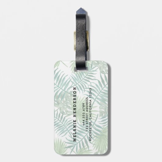 Étiquette À Bagage Aquarelle palmier tropical feuille monogrammed (Dos Vertical)
