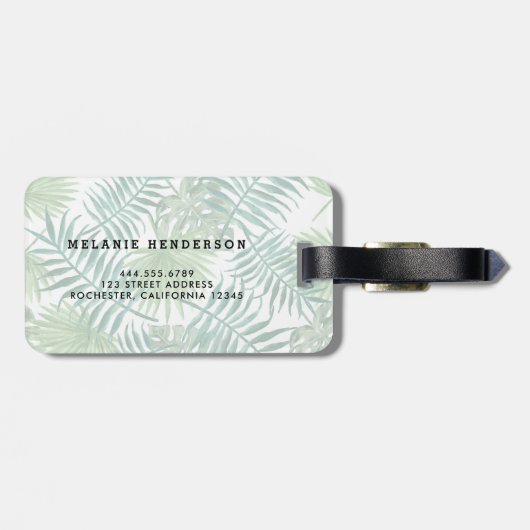 Étiquette À Bagage Aquarelle palmier tropical feuille monogrammed (Dos horizontal)