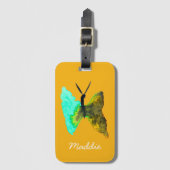 Étiquette À Bagage Aquarelle papillon aqua joli (Devant Vertical)