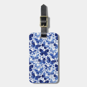 Étiquette À Bagage Aquarelle papillon bleu personnalisé