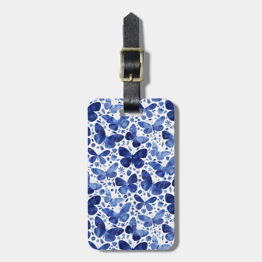 Étiquette À Bagage Aquarelle papillon bleu personnalisé (Devant Vertical)