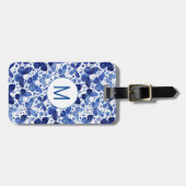 Étiquette À Bagage Aquarelle papillon Monogramme bleu (Devant horizontal)
