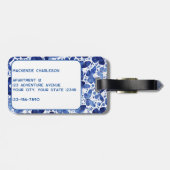 Étiquette À Bagage Aquarelle papillon Monogramme bleu (Dos horizontal)