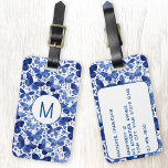 Étiquette À Bagage Aquarelle papillon Monogramme bleu<br><div class="desc">Peinture à papillon couleur bleu et blanc Indigo pour faire ressortir vos sacs de voyage de la foule. Art original de Nic Squirrell. Modifiez l'initiale du monogramme et les informations de contact au verso pour personnaliser.</div>