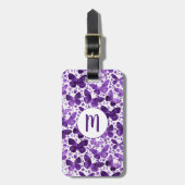 Étiquette À Bagage Aquarelle papillon violet Monogramme (Devant Vertical)