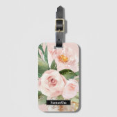 Étiquette À Bagage Aquarelle Pastel Pink moderne Fleurs & Nom (Devant Vertical)