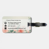 Étiquette À Bagage Aquarelle Pêche Fuzz Fleurs vertes Nom du script (Dos horizontal)