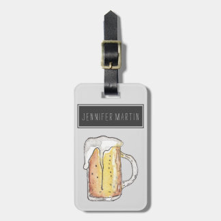 Étiquette À Bagage Aquarelle peinte froide de tasse de bière de fin