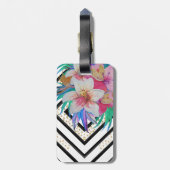 Étiquette À Bagage Aquarelle peinture à la main fleurs tropicales (Dos Vertical)