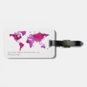 Étiquette À Bagage Aquarelle personnalisée Carte du monde rose blanc (Dos horizontal)