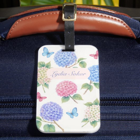 Étiquette À Bagage Aquarelle personnalisée Hydrangea Floral (Insitu Rectoal 2)