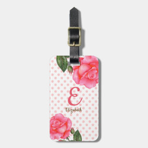 Étiquette À Bagage Aquarelle personnalisée Roses roses rose Monogramm
