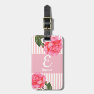 Étiquette À Bagage Aquarelle personnalisée Roses roses roses Florales