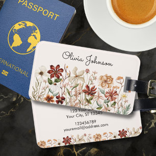 Étiquette À Bagage Aquarelle personnalisée Vintage Fleur sauvage pré