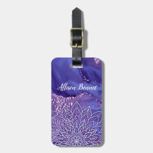 Étiquette À Bagage Aquarelle personnalisée violet blanc Mandala