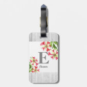 Étiquette À Bagage Aquarelle Pétunias rose et blanc (Dos Vertical)