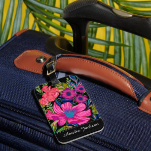 Étiquette À Bagage Aquarelle poitrine florale Monogramme