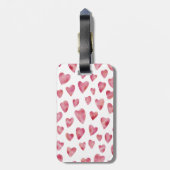 Étiquette À Bagage Aquarelle rose Aimer Coeur Monogramme Lune de miel (Dos Vertical)