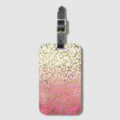 Étiquette À Bagage Aquarelle rose blanche Empreinte de léopard or gla (Devant Vertical)