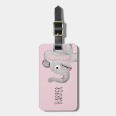 Étiquette À Bagage Aquarelle rose de la fille Safari éléphant et nom  (Devant Vertical)