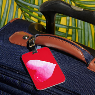 Étiquette À Bagage Aquarelle rose et rouge coeur pop art valentine