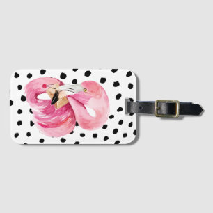 Étiquette À Bagage Aquarelle rose exotique moderne Flamant rose & poi