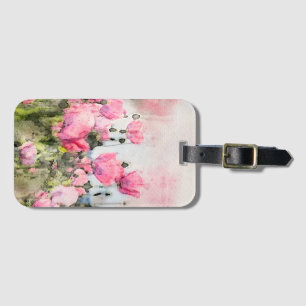 Étiquette À Bagage Aquarelle rose Floral Peinture à fleurs