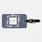 Étiquette À Bagage Aquarelle rose florale et monogramme sur (Devant horizontal)