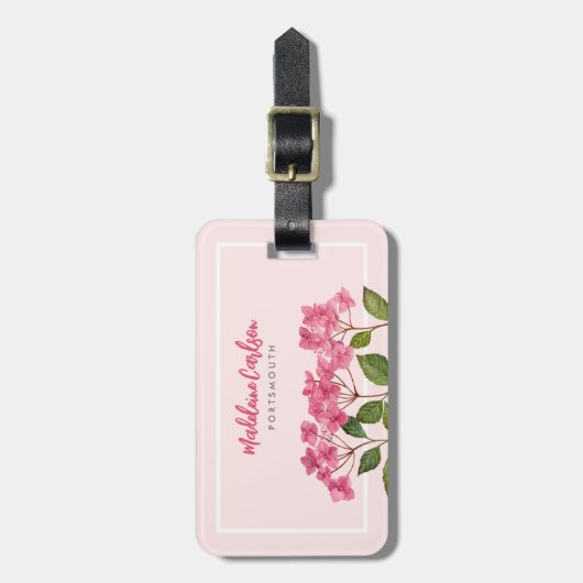 Étiquette À Bagage Aquarelle rose Hydrangée Lacecaps Illustration (Devant Vertical)