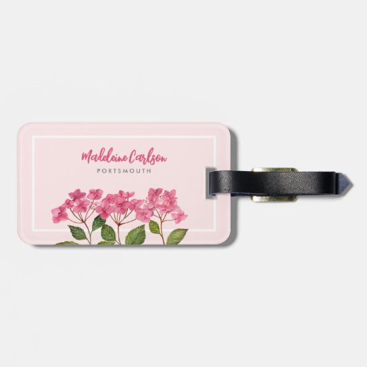 Étiquette À Bagage Aquarelle rose Hydrangée Lacecaps Illustration (Dos horizontal)