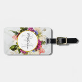 Étiquette À Bagage Aquarelle rose moderne Bouquet floral Monogramme (Devant horizontal)