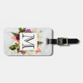 Étiquette À Bagage Aquarelle rose moderne Bouquet floral Monogramme (Devant horizontal)