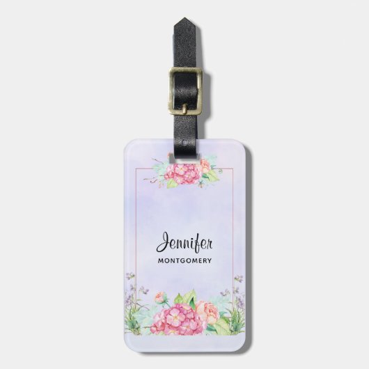 Étiquette À Bagage Aquarelle rose moderne Cadre Floral (Devant Vertical)