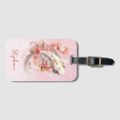 Étiquette À Bagage Aquarelle rose or Koi Poisson Floral (Devant Horizontal)