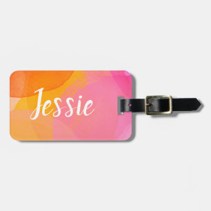 Étiquette À Bagage Aquarelle rose pâle Nom du monogramme du script pe