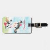 Étiquette À Bagage Aquarelle rose Petite vache (Devant horizontal)