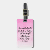 Étiquette À Bagage Aquarelle rose Proverbes 31 Bible chrétienne des f (Devant Vertical)