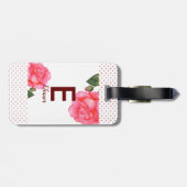 Étiquette À Bagage Aquarelle rose Roses Floral Monogramme (Dos horizontal)