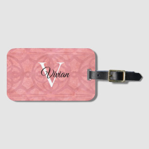 Étiquette À Bagage Aquarelle rose roude Nom du monogramme