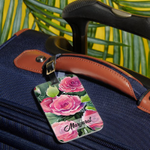 Étiquette À Bagage Aquarelle Roses Rouges Personnalisées