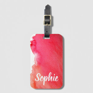 Étiquette À Bagage Aquarelle rouge rubis arty de voyage personnalisé