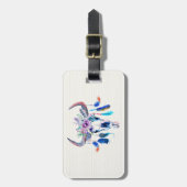 Étiquette À Bagage Aquarelle Tête De Bison Crâne Et Fleurs (Devant Vertical)