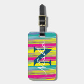 Étiquette À Bagage Aquarelle texture colorée bleu blanc Monogramme (Devant Vertical)