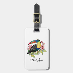 Étiquette À Bagage Aquarelle Toucan Bird Avec Fleurs