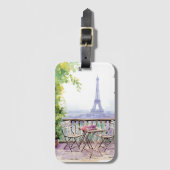 Étiquette À Bagage Aquarelle Tour Eiffel Paris Café français (Devant Vertical)