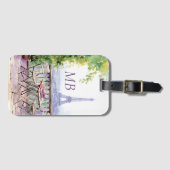 Étiquette À Bagage Aquarelle Tour Eiffel Paris Café Français Monogram (Devant Horizontal)