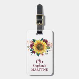 Étiquette À Bagage Aquarelle Tournesol Chaîne Lumières Floral Mme.