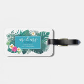 Étiquette À Bagage Aquarelle Tropical avec Toucan M. & Mme Turquoise  (Dos horizontal)